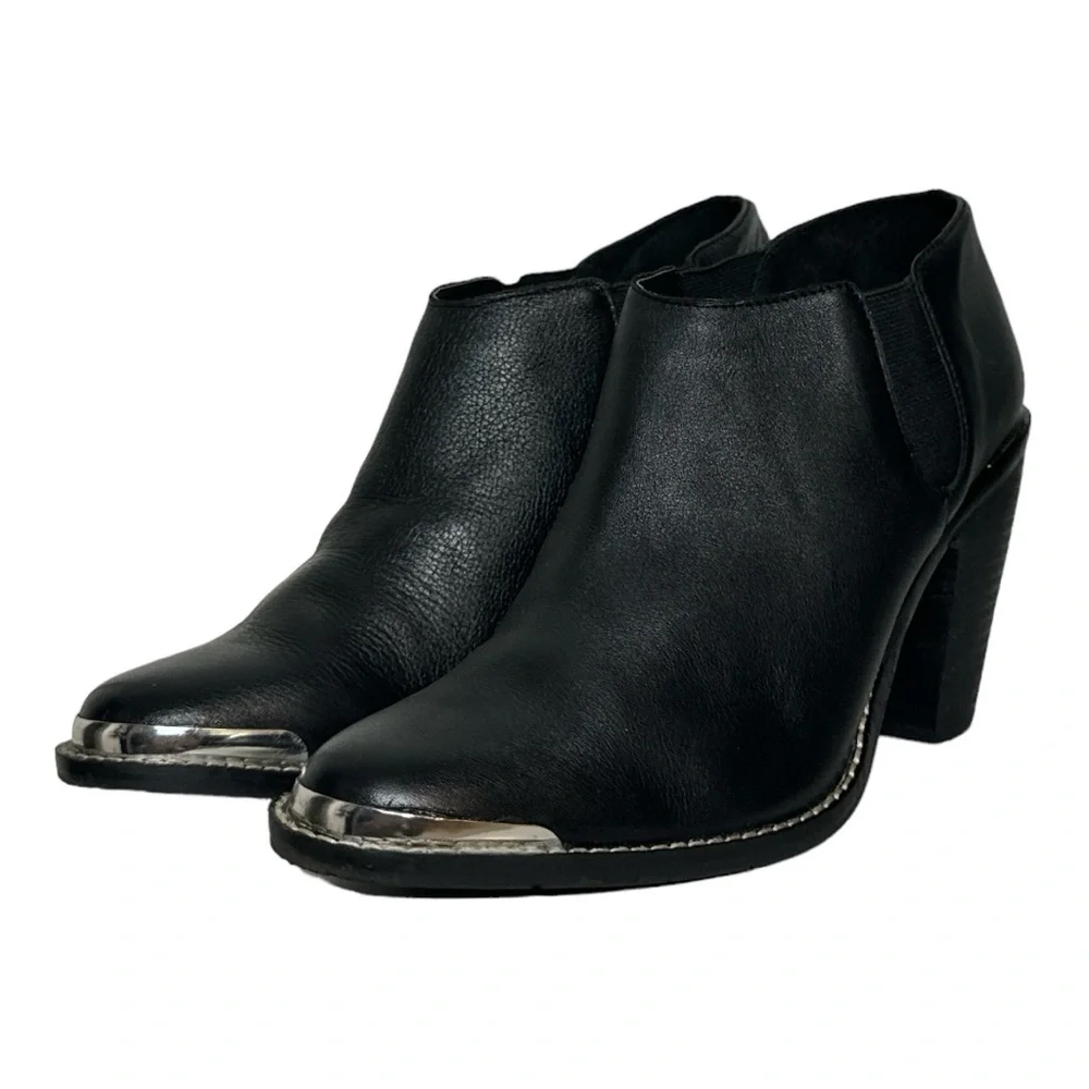 DOLCE VITA CARLIN BLACK LEATHER METAL TOE WESTERN CHELSEA ANKLE BOOTS SIZE 10